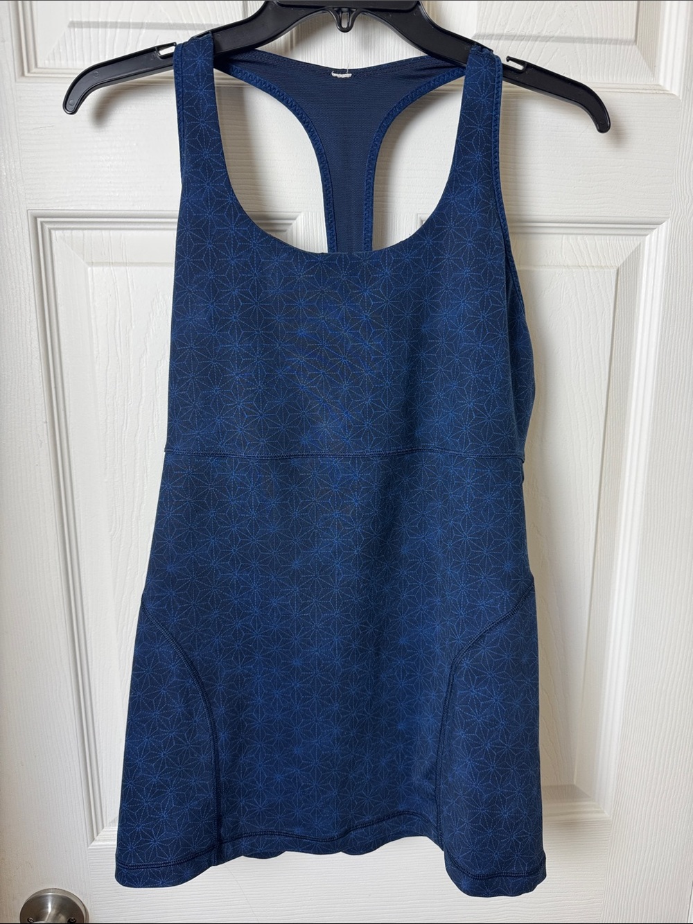 Lululemon EUC Navy Blue Racerback Athletic Tank Subtle Geometric Print Size 12